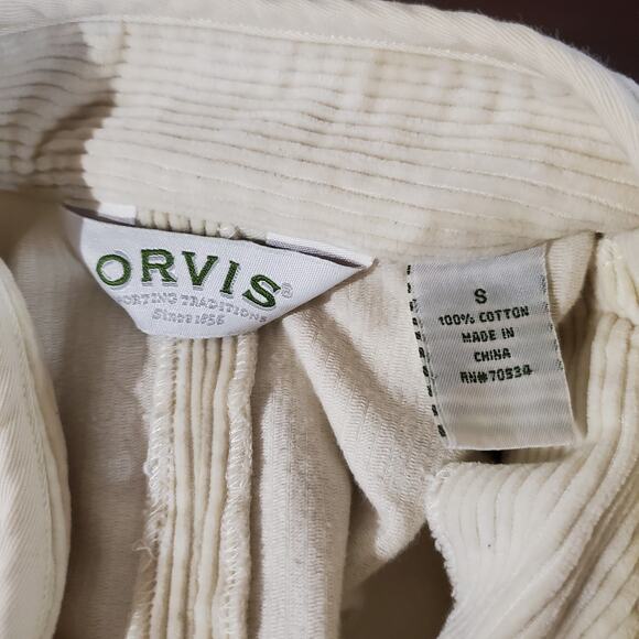 Vtg Orvis Corduroy Button Up Cream Barn Coat Chore Jacket Size S Pockets  Cotton - Picture 9 of 13